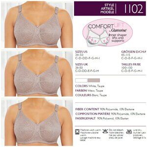 Set Of 3! 40DD Glamorise COMFORT LIFT Bra (COTTON-LINED) Wireless LACE Taupe NEW